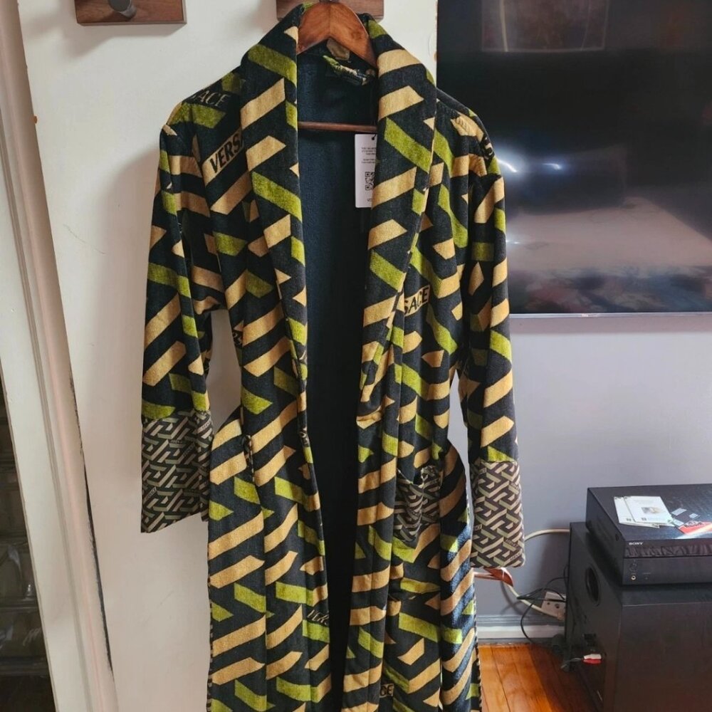 VERSACE I Love Baroque Green Greca Bathrobe M